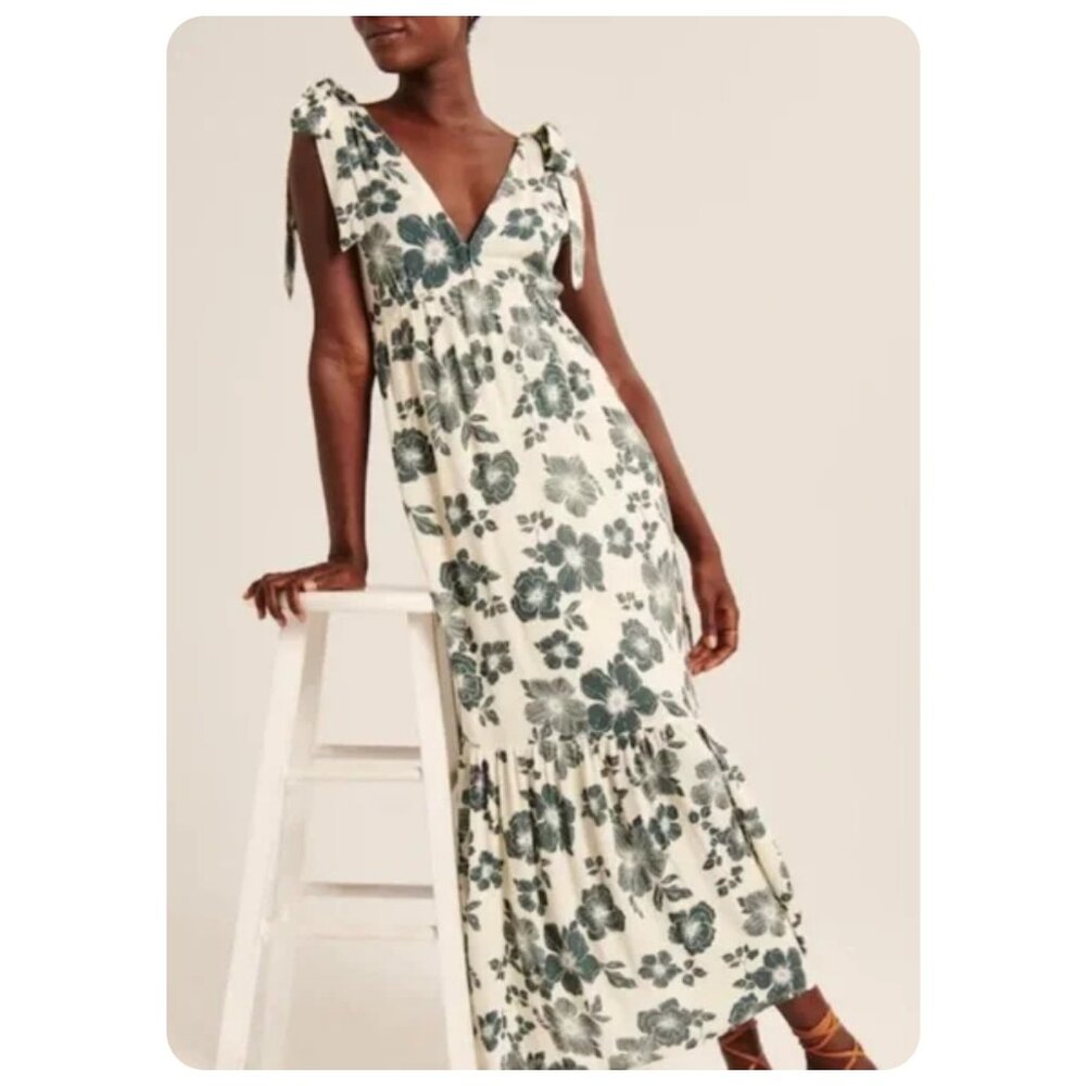 Abercrombie & Fitch Green Floral Tie Strap Dress sz xs